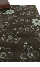 Floral 6x7.6 Brown and Ivory Hand Knotted Wool Area Rug