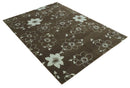 Floral 6x7.6 Brown and Ivory Hand Knotted Wool Area Rug