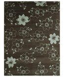 Floral 6x7.6 Brown and Ivory Hand Knotted Wool Area Rug
