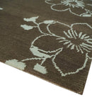 Floral 6x7.6 Brown and Ivory Hand Knotted Wool Area Rug