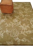 Contemporary Floral 6x8 Brown and Ivory Hand Woven Wool Rug