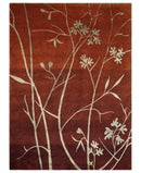 Floral 6x8 Rust and Gold Natural Farmhouse Wool and Silk Hand Woven Rug | HL2