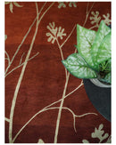Floral 6x8 Rust and Gold Natural Farmhouse Wool and Silk Hand Woven Rug | HL2