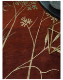 Floral 6x8 Rust and Gold Natural Farmhouse Wool and Silk Hand Woven Rug | HL2