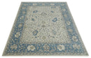 Floral 8x10 Hand Tufted Beige and Blue Modern Oushak Rug