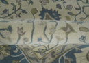 Floral 8x10 Hand Tufted Beige and Blue Modern Oushak Rug