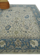 Floral 8x10 Hand Tufted Beige and Blue Modern Oushak Rug