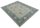 Floral 8x10 Hand Tufted Beige and Blue Modern Oushak Rug