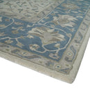Floral 8x10 Hand Tufted Beige and Blue Modern Oushak Rug