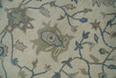 Floral 8x10 Hand Tufted Beige and Blue Modern Oushak Rug