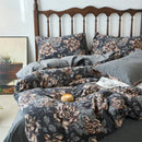 Floral beige & brown jacquard duvet cover set bedroom cotton bedding