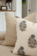 Etta Floral Block Printed Pillow Cover | Blue, Green