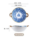 Floral blue & white ceramic double ear ramen soup bowl dining room