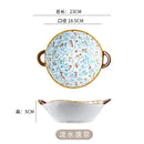 Floral blue & white ceramic double ear ramen soup bowl dining room