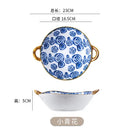 Floral blue & white ceramic double ear ramen soup bowl dining room