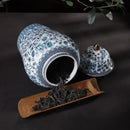 Floral blue & white ceramic ginger jar set – living room decor