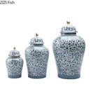 Floral blue & white ceramic ginger jar set – living room decor