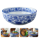 Floral blue & white ceramic soup bowl dining room noodle dish