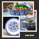 Floral blue & white ceramic soup bowl dining room noodle dish