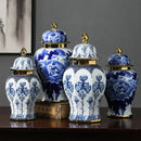 Floral blue & white porcelain general jar vase – living room decor