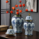 Floral blue & white porcelain general jar vase – living room decor