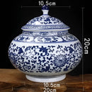 Floral blue & white porcelain storage tank – living room jar