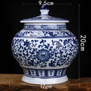Floral blue & white porcelain storage tank – living room jar