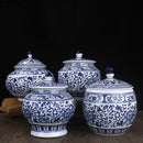 Floral blue & white porcelain storage tank – living room jar
