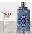 Floral blue & white porcelain table lamp bedroom ceramic light