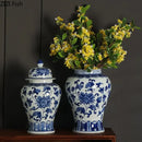 Floral blue & white porcelain tea canister – dining room decor