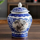 Floral blue & white porcelain tea canister kitchen storage jar