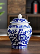 Floral blue & white porcelain tea canister kitchen storage jar