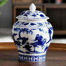 Floral blue & white porcelain tea canister kitchen storage jar