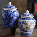 Floral blue & white porcelain tea canister kitchen storage jar