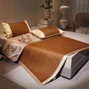 Floral brown woven cooling rattan mat and pillowcase set bedroom bed pad