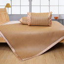 Floral brown woven cooling rattan mat and pillowcase set bedroom bed pad