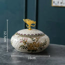 Floral ceramic jewelry box with dragonfly lid bedroom storage jar