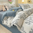 Floral cream and peach double layer cotton quilt cover set bedroom
