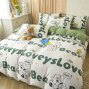 Floral cream cotton bedding set bedroom decorbites cat bear print