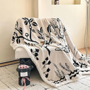 Floral cream jacquard lamb wool blanket living room throw