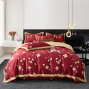 Floral cream & red egyptian cotton bedding set bedroom satin trim