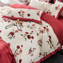 Floral cream & red egyptian cotton bedding set bedroom satin trim