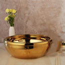 Floral embossed golden ceramic washbasin and brass mixer faucet bathroom set