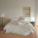 Floral embroidered cream satin duvet cover set bedroom decor