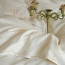 Floral embroidered cream satin duvet cover set bedroom decor