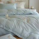 Floral embroidered cream satin duvet cover set bedroom decor