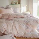 Floral embroidered cream satin duvet cover set bedroom decor