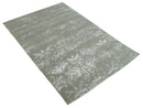 Floral Gray and Silver Hand knotted 6x9 wool and Viscose Area Rug