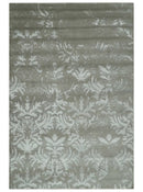 Floral Gray and Silver Hand knotted 6x9 wool and Viscose Area Rug