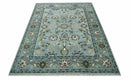 Floral Gray, Ivory, Brown and Green Hand Knotted Traditional Oushak 9x12 wool Rug